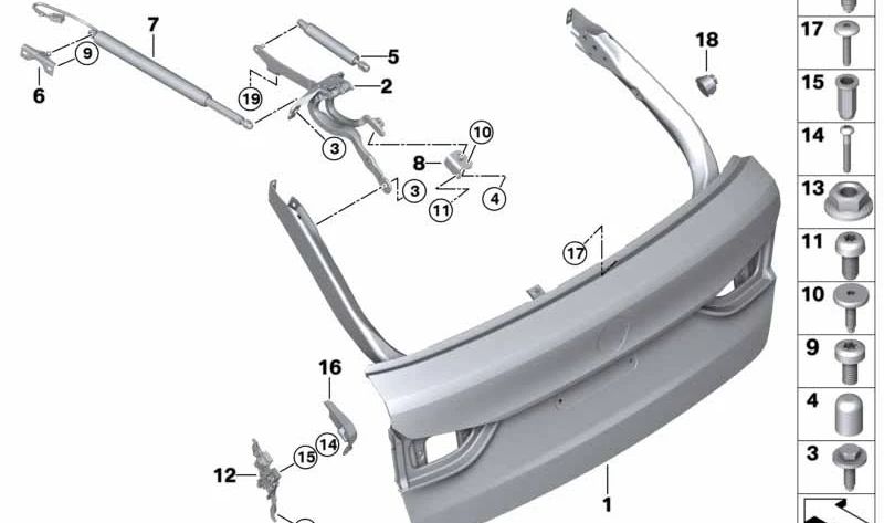 Amortiguador trasero del parabrisas para BMW G31, G31N (OEM 51247955121). Original BMW