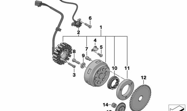 Generador de encendido magnético OEM 12307653435 para BMW Motorrad C1 (C1 125, C1 200) modelos C10191, C10192. Original BMW Motorrad.