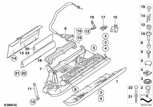 Glove box button for BMW 6 Series E63, E64 (OEM 51166958194). Original BMW.