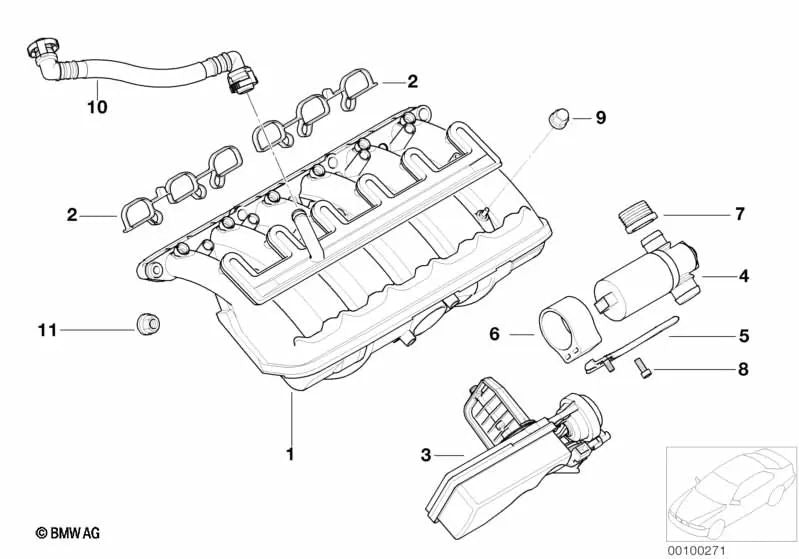 Válvula de control de ralentí en forma de T para BMW Serie 3 E46 (OEM 13417515365). Original BMW