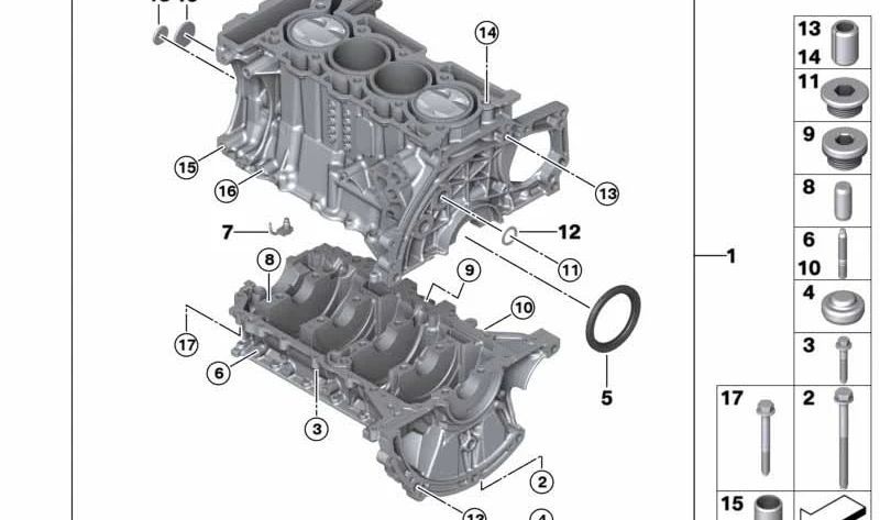 Tornillo hexagonal M9X115 cárter de cilindros OEM 11117525890 para MINI R55 Clubman Cooper S, R56 Cooper S, R57 Cabrio Cooper S... y más. Original MINI