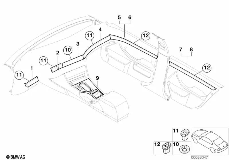 Holz Tira für BMW 5 E39 -Serie (OEM 51457047859). Original BMW