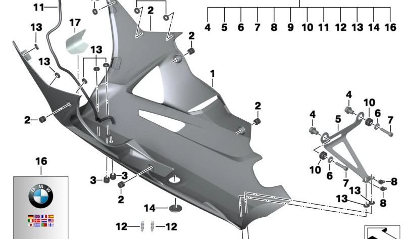 Suporte ao spoiler do motor traseiro OEM 4638531282 para motocicleta BMW HP4 (K42). BMW Motorrad original.