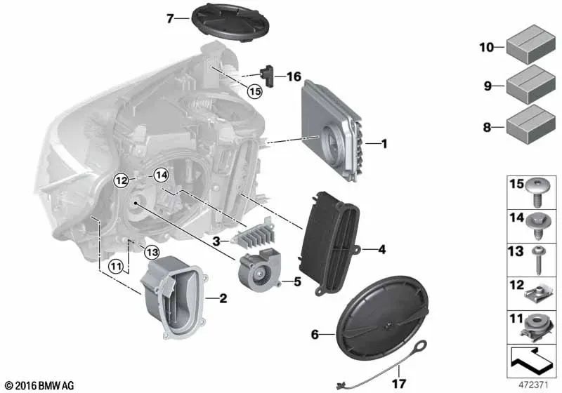 Módulo de luz principal LED para BMW F80, F32, F33, F36, F82, F83, F07N, F10, F10N, F11N, F18N, F01N, F02N, F25, F26, F15, F85, F16, F86 (OEM 63117354974). Original BMW.