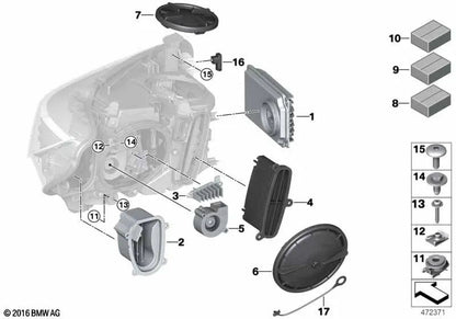 Módulo de luz principal LED para BMW F80, F32, F33, F36, F82, F83, F07N, F10, F10N, F11N, F18N, F01N, F02N, F25, F26, F15, F85, F16, F86 (OEM 63117354974). Original BMW.