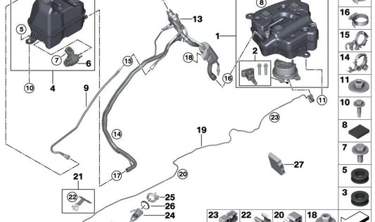 Depósito de AdBlue activo OEM 16199488147 para BMW G30, G31, G32. Compatible con 530d, 530d xDrive, 540d xDrive. Original BMW.