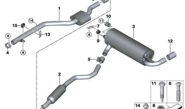 Silencioso trasero OEM 18308632572 para BMW F30, F30N, F31, F31N, F32, F32N, F36, F36N. Original BMW.