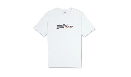 Camiseta JCW Logo para MINI, colores blanco y negro, tallas S a XXXL, número OEM 80145B5D145. Original MINI.