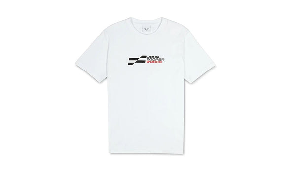 Camiseta JCW Logo para MINI, colores blanco y negro, tallas S a XXXL, número OEM 80145B5D145. Original MINI.