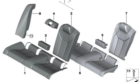 Espuma asiento trasero OEM 52207496205 para BMW G22, G22N, G82, G82N. Pieza original BMW.