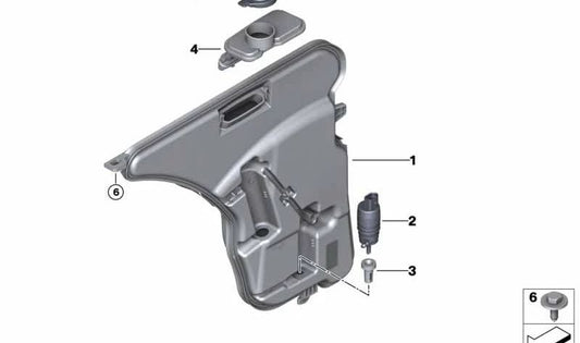 Windshield Washer Fluid Reservoir OEM 61669478622 for BMW F91, F92, F93, G14, G15, G16. Original BMW.