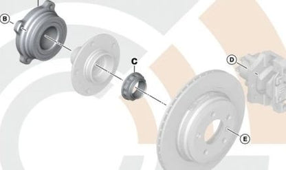 Kit di riparazione del cuscinetto della ruota posteriore OEM 33412347994 per BMW 5er {E60, E60N, E61, E61N} e 6er {E63, E63N, E64, E64N}. Solo per veicoli di sicurezza. BMW originale.