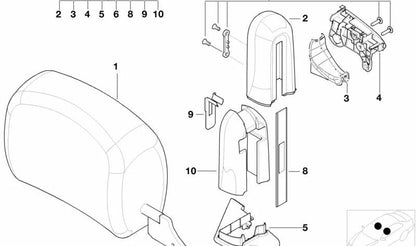 Tapa embellecedora derecha de reposacabezas OEM 52107003546 para BMW E46. Original BMW.