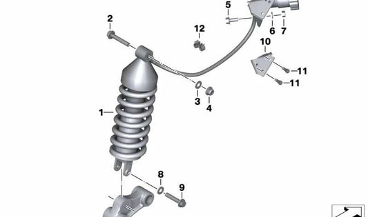 Amortiguador trasero rebajado OEM 31427728375 para BMW Motorrad F650GS, F700GS, F800GS. Original BMW Motorrad.