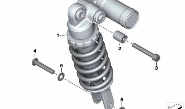 Amortiguador trasero OEM 33548545859 para motos BMW S 1000 R (K47, 2013–2020). Original BMW Motorrad.