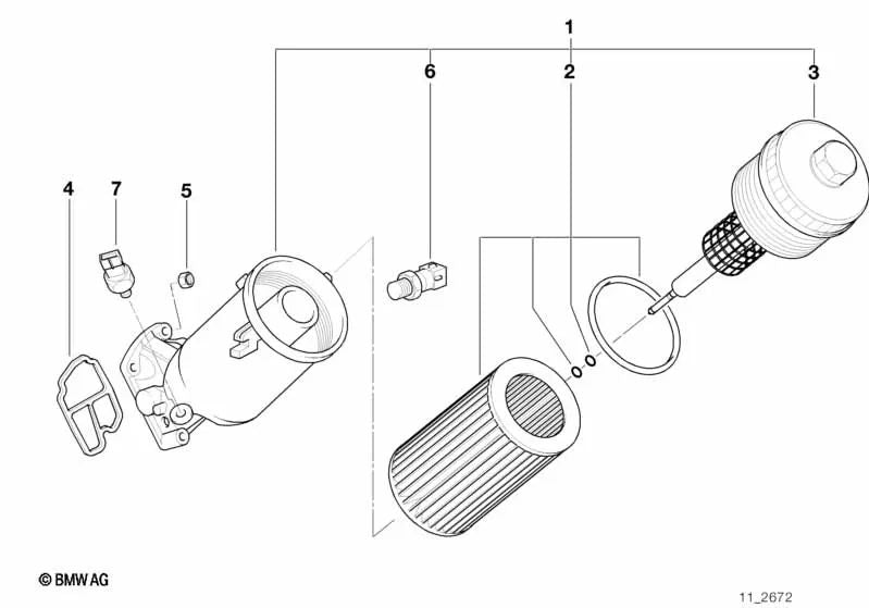 Tapa del filtro de aceite para BMW Serie 3 E36, Serie 5 E34, E39, Serie 7 E38 (OEM 11422246171). Original BMW