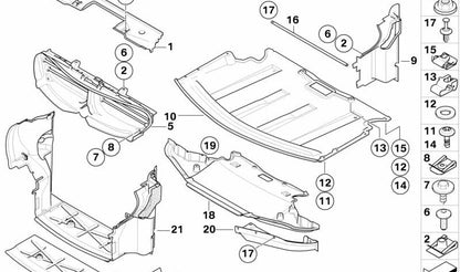Protección del compartimento del motor delantero OEM 51758042976 para BMW E63 y E64. Original BMW.