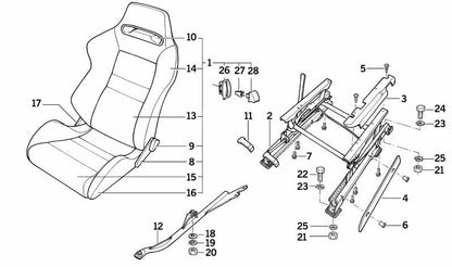 Asa de sujeción derecha OEM 52101873448 para BMW E21, E30, E12, E28, E24, E23. Original BMW.