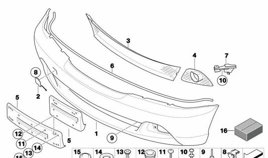Rejilla lateral derecha OEM 51117147528 para BMW Serie 3 E46 (316Ci, 318Ci). Original BMW.