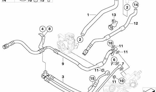 Tubería de retorno del refrigerante OEM 32416782255 para BMW E60, E61, E63, E64 (modelos 523i, 525i, 525i xDrive). Repuesto original BMW.