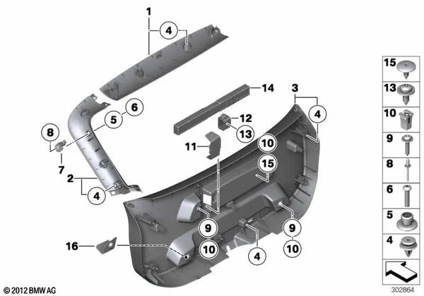 Revestimiento de puerta trasera derecha para BMW E84 (OEM 51492990128). Original BMW.
