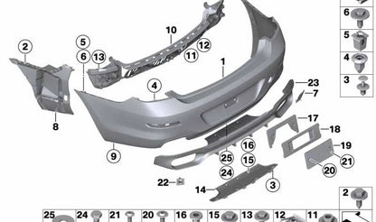 Tapa embellecedora del gancho de remolque trasero OEM 51127261580 para BMW F06, F12, F13. Original BMW.