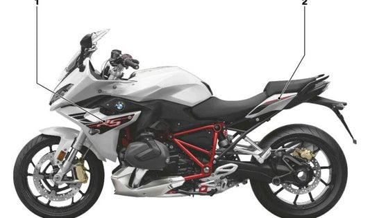 Inscripción lateral derecha SPORT OEM 51148358596 para motos BMW R 1200 RS, R 1250 RS (K54). Original BMW Motorrad.