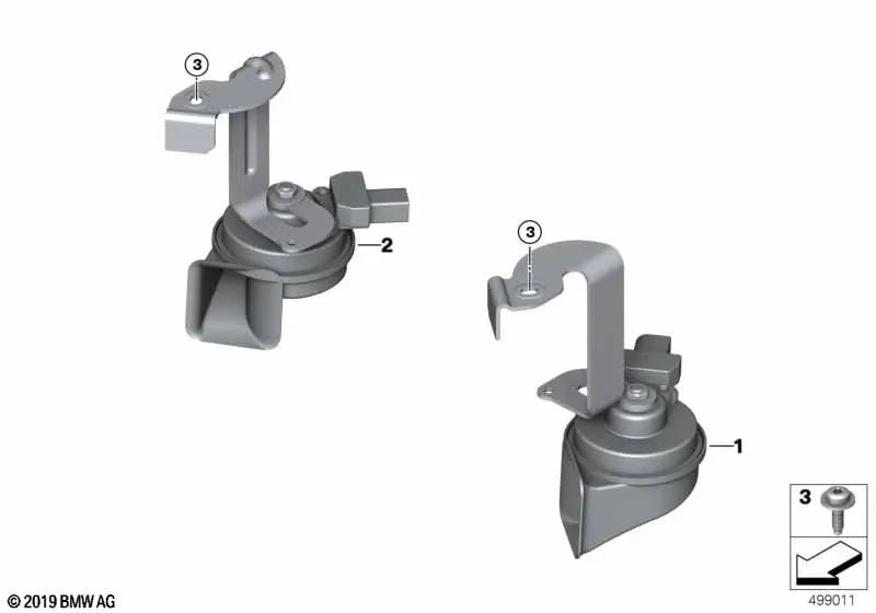 High Tone Horn for BMW F40, F44 (OEM 61337214930). Original BMW.