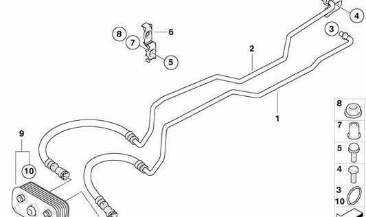 OEM oil cooling pipe 17227577645 for BMW E85, E86. Original BMW.