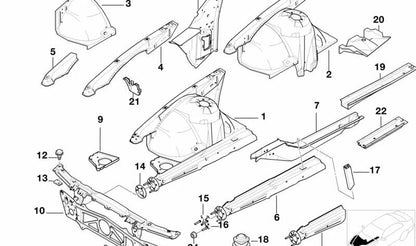 Refuerzo soporte motor derecho OEM 41118205022 para BMW E39 y E38. Compatible con modelos 520d, 520i y variantes (M47, M52). Pieza original BMW.