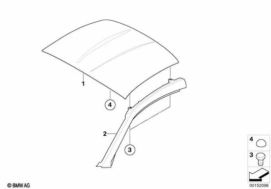 Superfície externa da caixa de teto direito para BMW Z4 E86 (OEM 41003427200). BMW original.