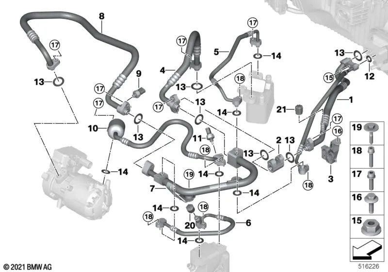 Linea di pressione del compressore BMW 5 F07, F10, F11 (OEM 64509474788). BMW originale.
