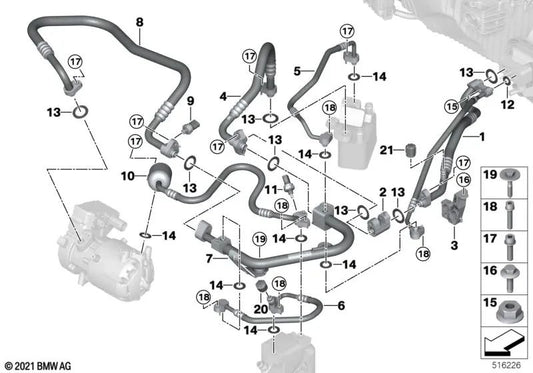 Compressor Pressure Line for BMW 5 Series F07, F10, F11 (OEM 64509474788). Original BMW.
