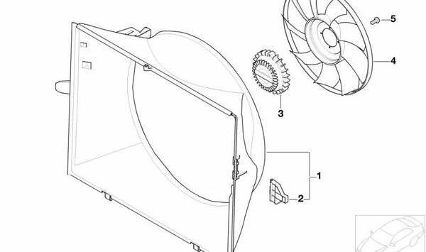 Carcasa del ventilador OEM 17117507978 para BMW E65, E66. Original BMW.