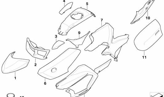 Esquerdo do revestimento esquerdo OEM 46637724223 para motocicleta BMW R1200RT (K26, 2009-2014). BMW Motorrad original.