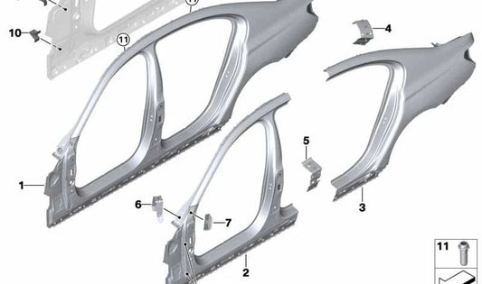 Refuerzo lateral izquierdo OEM 41217425175 para BMW G11, G11N, G12, G12N. Pieza original BMW.