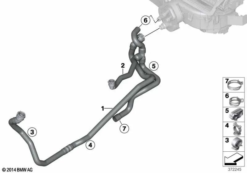 Coolant return hose for BMW X3 F25, X4 F26 (OEM 64219193255). Original BMW