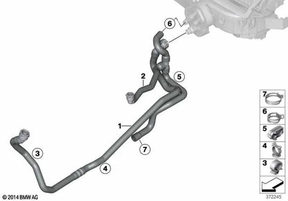 Coolant return hose for BMW X3 F25, X4 F26 (OEM 64219193255). Original BMW