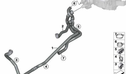 Soporte para manguera para BMW Serie 1 E81, E82, E87N, E88, Serie 3 E90, E91, E92, E93, Serie 5 E60, E61, F11, F18, Serie 6 E63, E64, X3 F25, X4 F26, Z4 E89 (OEM 07147525090). Original BMW