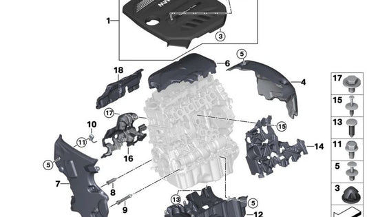 Espuma acústica motor OEM 11148490413 para BMW F20, F21, F22, F23, F30, F31, F34, F32, F33, F36, F10, F11, G30, G31, G11, G12, F25, G01, F26, G02, F15. Original BMW.