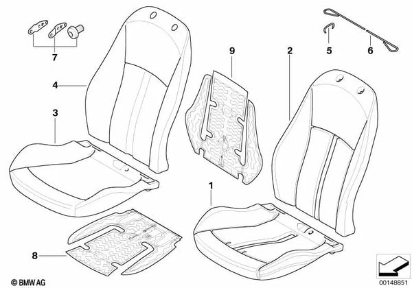 Funda de asiento de tela derecha para BMW Z4 E85 (OEM 52107126362). Original BMW