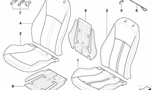 Elemento calefactable para asiento OEM 52107053843 para BMW Z4 E85 (modelos 2.0i, 2.2i, 2.5i) de 2002 a 2008. Pieza original BMW.