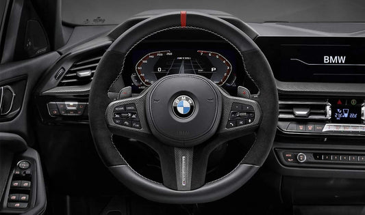 M Performance Steering Wheel Trim for BMW F90, G30N, G31N, G38N, G32N, F91, F92, F93, G14, G15, G16, F97, G01, F98, G02, F95, G05, F96, G06, G07 (OEM 32302471439). Genuine BMW.