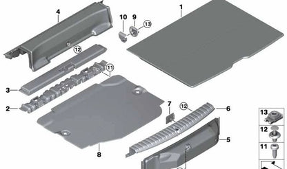 Fondo maletero OEM 51477448231 para BMW Serie 1 F40 (modelos 116d, 116i, 118d, 118i). Revestimiento original del suelo del maletero BMW.