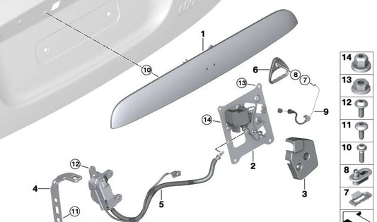Agarradero tapa portamaletas trasero OEM 51137489756 para MINI F56, F55, Cabrio F57... y más. Original MINI.