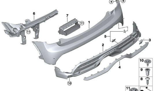 Guía lateral derecha parachoques OEM 51119450586 para MINI F55 Cooper, Cooper D, Cooper S, Cooper SD, One. Original MINI.