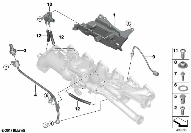 Abgasdruckrohr für BMW 3 G20 -Serie, G20N, G21, 5 G30N -Serie, G30N, G31, 6 G32, G32N -Serie, 7 G11, G11n -Serie, G12, G12N, X3 G01, G01N, X4 G02N, X5 G05, X6 G06, X7 G07 (OEM 13628571783). Original BMW.