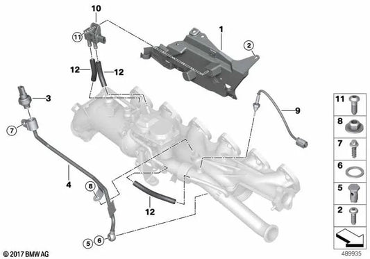 Abgasdruckrohr für BMW 3 G20 -Serie, G20N, G21, 5 G30N -Serie, G30N, G31, 6 G32, G32N -Serie, 7 G11, G11n -Serie, G12, G12N, X3 G01, G01N, X4 G02N, X5 G05, X6 G06, X7 G07 (OEM 13628571783). Original BMW.