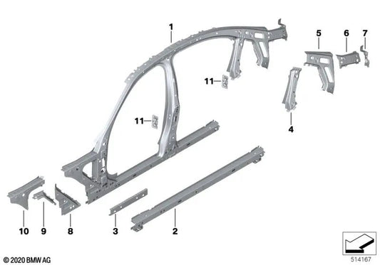 Right C-pillar reinforcement for BMW 3 Series G20, G20N, G80 (OEM 41007488098). Original BMW