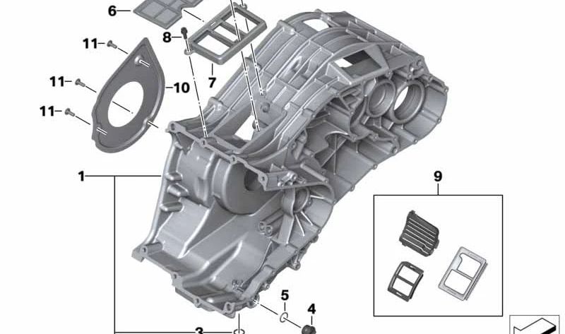 Cárter de cigüeñal abajo OEM 11118545548 para BMW Motorrad C 600 Sport, C 650 Sport, C 650 GT. Original BMW Motorrad.